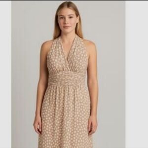 NWT Evan-Picone Tan Polka Dot Halter Dress